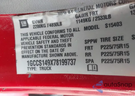 2007 Chevrolet Colorado Ls z USA, uszkodzony, nr VIN 1GCCS149X78199737